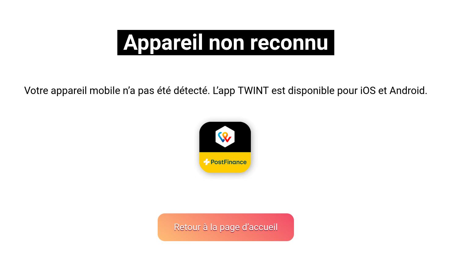 Message d&rsquo;erreur de Twint
